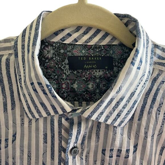 Ted Baker London Blue Stripe Archive Button Up Shirt Long Sleeve Men’s Size 16 - Picture 5 of 6